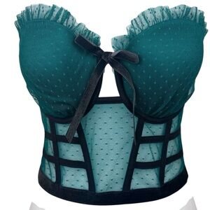 NWT Victoria's Secret Dream Angels Teal Lace Polka Dot Corset Longline Bra DD